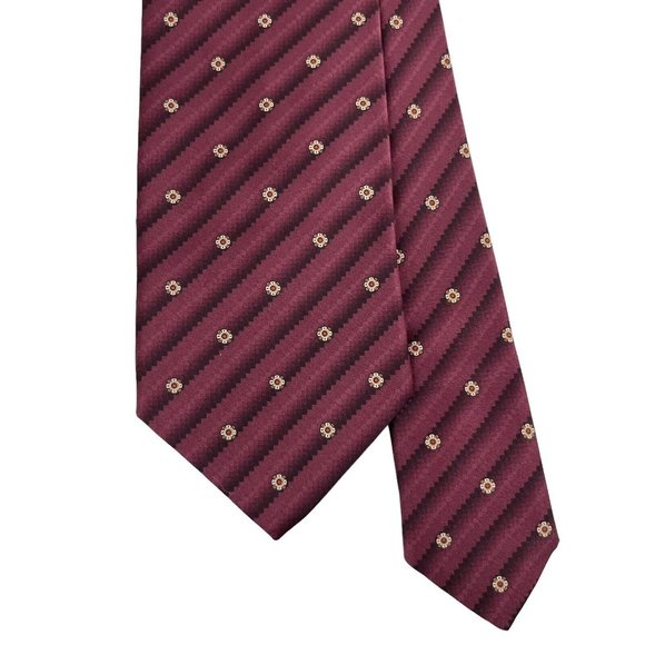 Brioni Men's Tie Burgundy Red Striped Floral Satin Silk 3 5/8